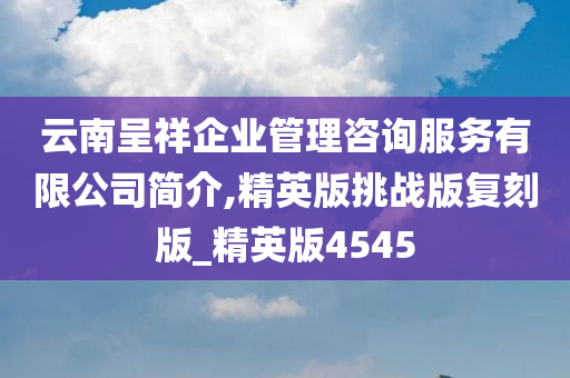 云南呈祥企业管理咨询服务有限公司简介,精英版挑战版复刻版_精英版4545