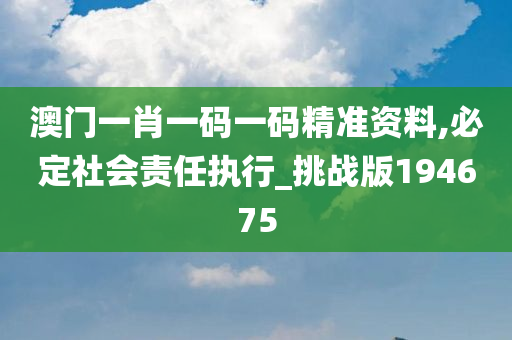 澳门一肖一码一码精准资料,必定社会责任执行_挑战版194675