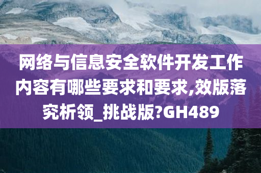 网络与信息安全软件开发工作内容有哪些要求和要求,效版落究析领_挑战版?GH489