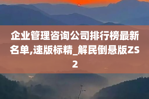 企业管理咨询公司排行榜最新名单,速版标精_解民倒悬版ZS2